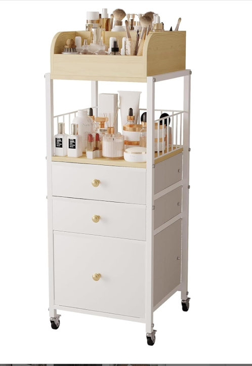 Makeup Organizer Cart with Drawers, Make up Organizers for Vanity, Floor Skincare Organizer