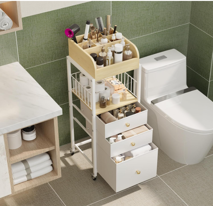 Makeup Organizer Cart with Drawers, Make up Organizers for Vanity, Floor Skincare Organizer