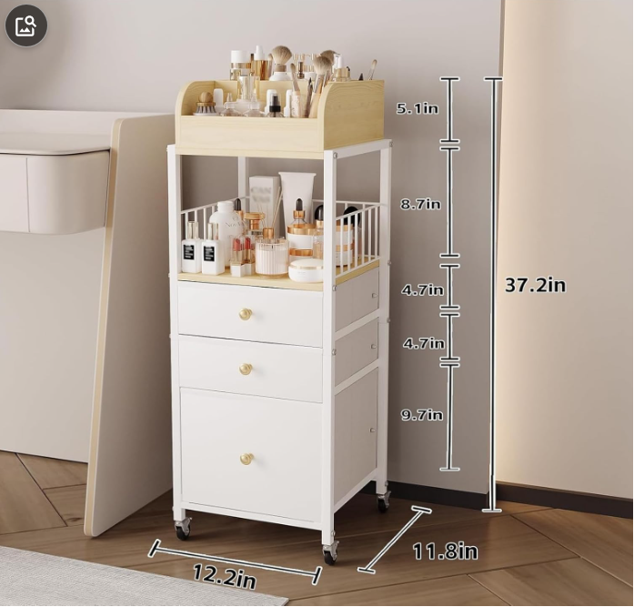 Makeup Organizer Cart with Drawers, Make up Organizers for Vanity, Floor Skincare Organizer
