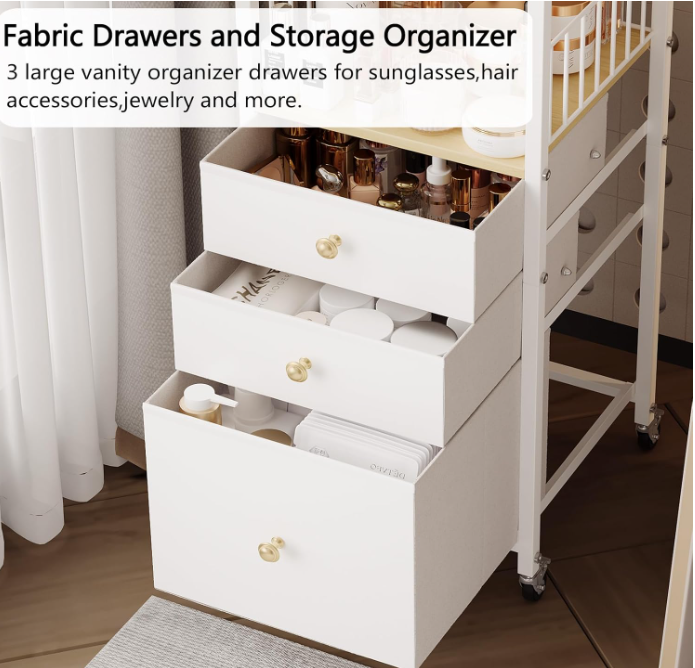 Makeup Organizer Cart with Drawers, Make up Organizers for Vanity, Floor Skincare Organizer