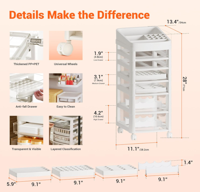 HamRoRung Transparent Stand-Up Makeup Organizer with Detachable Storage Compartments